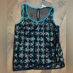 NWT candies mod for mad black tie blouse Sz small sequin 2 layer